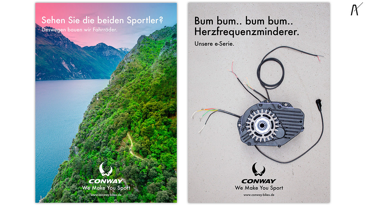 Anzeigen, Poster Kampagne für Conway Bikes